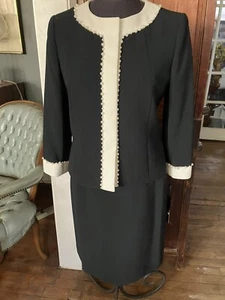 Tuta donna Tahari ASL nera panna petite perla impreziosita gonna nuova con etichetta, taglia 8P - Foto 1 di 12