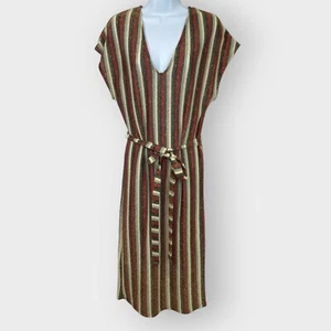Zara Womens Sheer Metallic Dress Overlay | S | Striped Belted - Picture 1 of 9