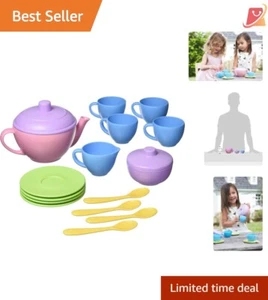 Kids Tea Set Pink 17PC Plastic Educational Role Play Toy Eco-Friendly Safe Fun - Picture 1 of 9
