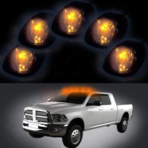 5x Smoke Lens Roof Running Cab Marker Lights + Amber LED Bulbs For 99-02 Dodge - Picture 1 of 8