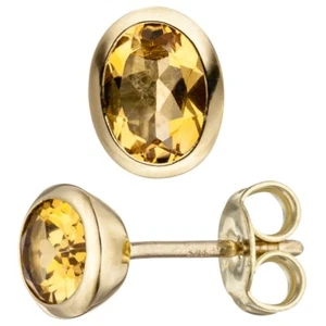 Par Pendientes De 585 Oro Amarillo Con Citrino Amarillo Ovalo Pendientes - Imagen 1 de 1