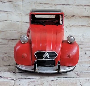 Vintage Daiya Citroen 2CV Tin Toy Car Friction 2-Tone Red 4-Door Sedan Gift DEAL - Picture 1 of 6
