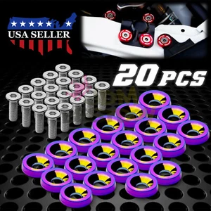 20PC Neo Chrome CNC Billet Aluminum Bumper Fender Washer Engine Bay Dress Up Kit - Bild 1 von 9