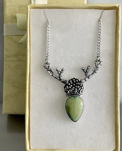 Sonora Gold Türkis Bock Hirschkopf Design Halskette 3,00 Karat 925 Silber 18 Zoll - Bild 1 von 12