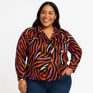 EUC Diane von Furstenberg for Target Satin-Bluse mit Knopfleiste – 1X – 0521 - Bild 1 von 7