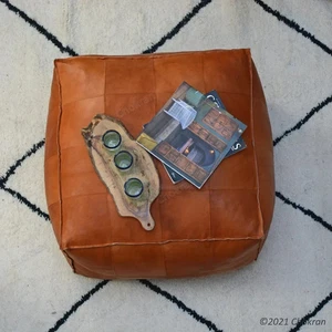 Ottoman Moroccan New Leather Boho Footrest Handmade Square 30'' Unstuffed Brown - Picture 1 of 8