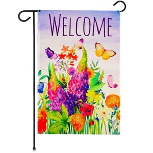 G128 Spring Floral Butterfly Welcome Garden Flag 12x18 In Lawn Decoration - Picture 1 of 8