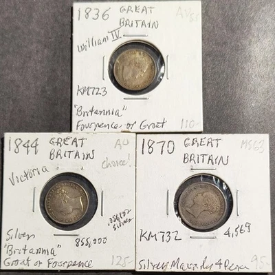 19TH CENTURY BRITISH Fourpence trio 1836-70 in high grade. - Image 1 of 2