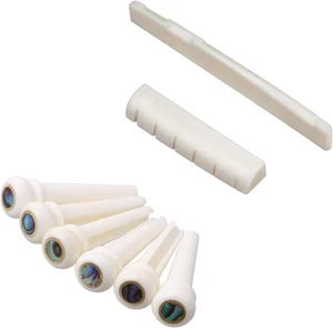 Acoustic Guitar Bridge Pins String End Bone Nut Saddle Abalone Replacements Set  - Picture 1 of 5
