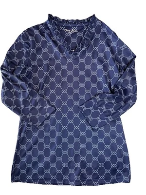 Camisa de golf Court Haley para mujer manga larga estampado de nudos talla XS cuello en V volantes Foto 1 de 4