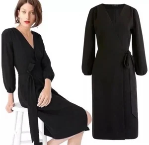 J.Crew Damen Wickelkleid in 365 Krepp Schwarz Langarm Größe 4 - Bild 1 von 7