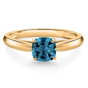 0.66 Ct Cushion London Blue Topaz 10K Yellow Gold Engagement Ring - Picture 1 of 4