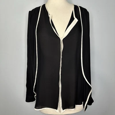 Blusa Top Mujer Lola & Sophie Negra 100% Seda Marfil Ribete Paneles Laterales Talla M Foto 1 de 4