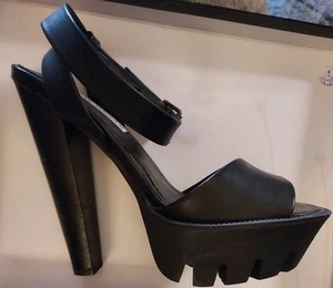 STEVE MADDEN - GRECKKO Scarpe plateau tacco a spillo 4,5" in pelle nera misura 5,5 - Foto 1 di 7