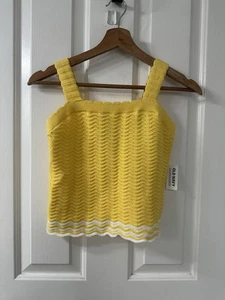 Neu mit Etikett Old Navy Häkel-Tanktop Jugendliche Mädchen Größe L/10-12 gelb weiß adrett - Bild 1 von 8