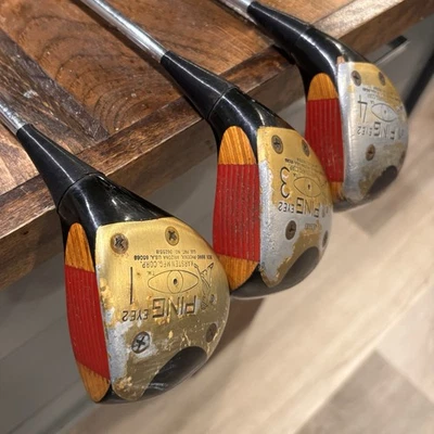 Juego de 2 maderas vintage Ping Eye 1,3,4 talón puntera equilibrio karsten/derecho con empuñaduras de ping Foto 1 de 4