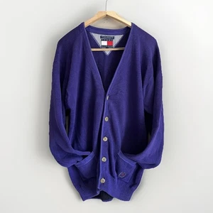 Y2K Tommy Hilfiger Heavy Purple Cardigan Gr. M Crest Grunge Academia Preppy Rarität - Bild 1 von 8