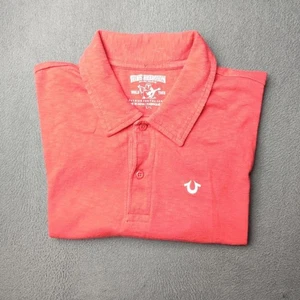 True Religion Polo Shirt Mens Large Red Short Sleeve Cotton Horseshoe Logo Work - Picture 1 of 10