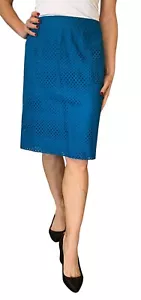 AKRIS PUNTO BLUE COTTON EMBROIDERED MINI PERFORATED EYELET MINI SKIRT SZ 8 - Picture 1 of 9