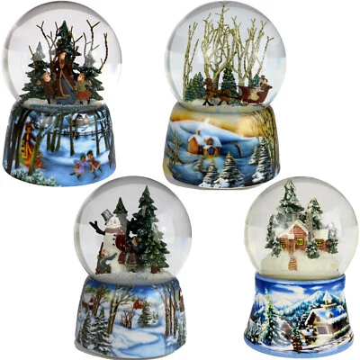 SPIELUHRENWELT Luxus Schneekugel mit Spieluhr Landschaft drehend Melodie Schnee Winter NEU Glas