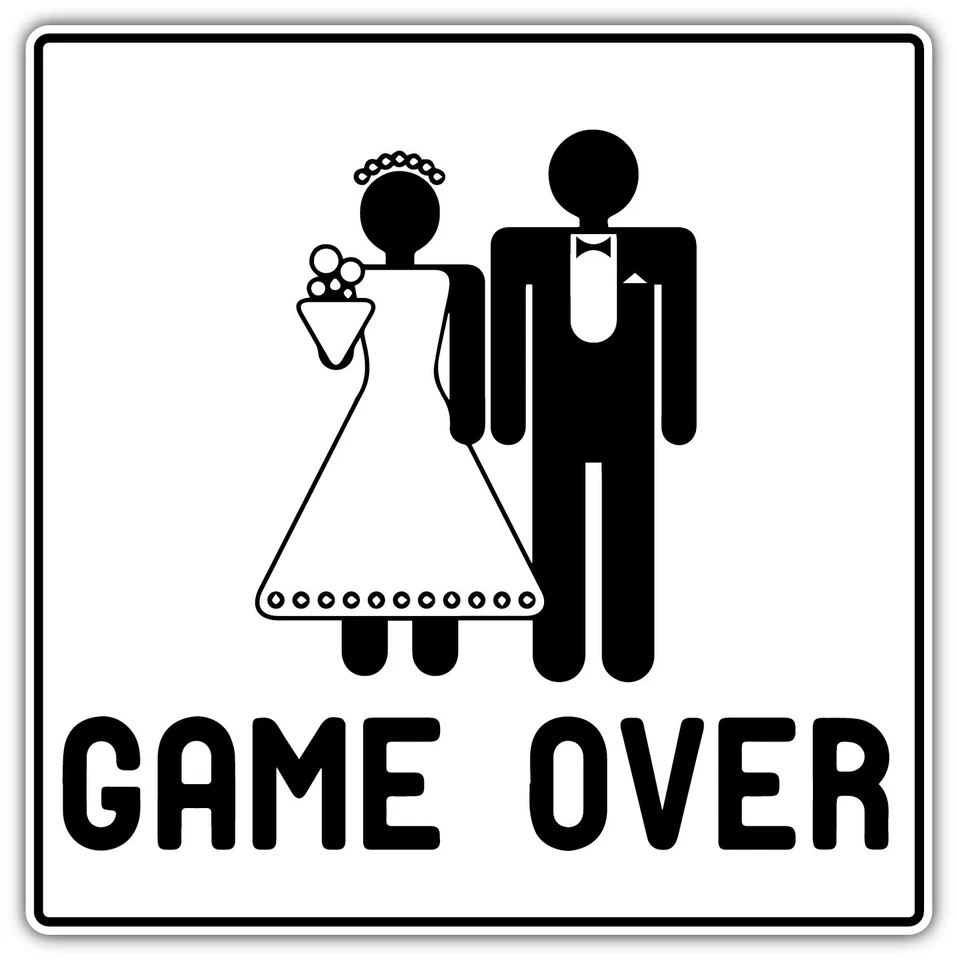 Game Over Funny Marriage Wedding Groom Bride Car Bumper Sticker Decal 4.6"X4.6" - Image 1 of 1