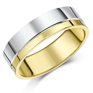 9ct Two Colour Wedding Ring Gold Heavy Flat Court Band 4mm, 6mm - Picture 1 of 4