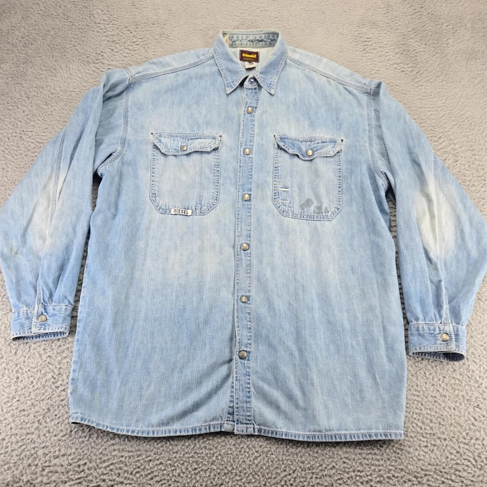 Camisa Diesel Masculina XL Azul Denim Vintage Cowboy Rodeio Intensidade Mecânica Roupa de Trabalho - Imagem 1 de 4