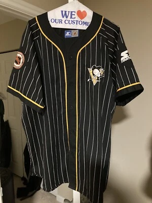 Camiseta deportiva de béisbol a rayas de los Pittsburgh Penguins XL de hockey de la NHL de colección Foto 1 de 2