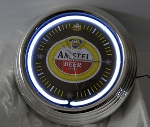 AMSTEL NEON CLOCK BEER SIGN  NEON BAR TAVERN MAN CAVE CLOCK 14" New Old Stock - Picture 1 of 4