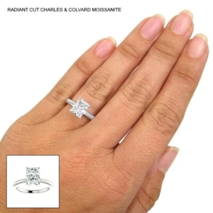 2.00 Carat Radiant Cut Moissanite Forever Classic Ring 14k Gold Charles&Colvard - Picture 1 of 3