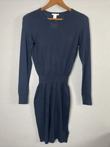 H&M Womens Mini Sweater Dress Knee Length Navy Blue Long Sleeve Size XS - Picture 1 of 7