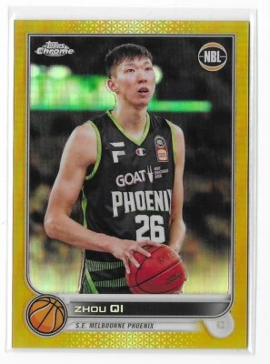 2023 Topps Chrome NBL Gold Refractor #77 Zhou Qi /50 Melbourne Phoenix Baseball - Image 1 of 2