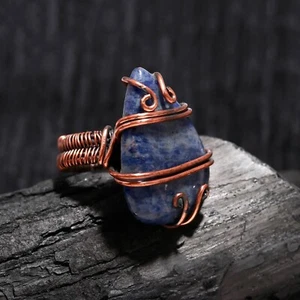 Sodalite Gemstone Copper Wire Wrapped Handmade Designer Ring Jewelry Gift For - Picture 1 of 4