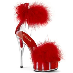 DELIGHT-624F Pleaser Manschetten Plateausandaletten Marabou rot Kunstfell klar - Picture 1 of 1