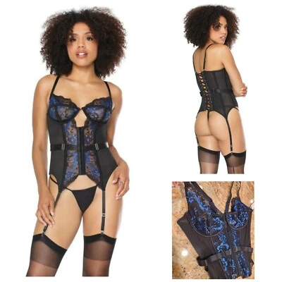Lencería Bustier Coquette Stretch Red Y Vieira Encaje, Azul Y Negro, 1X/2X Foto 1 de 4