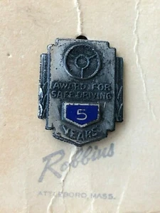 5 Year Safe Driver Award Pin by Robbins of Attleboro MA likely from 1930's - Picture 1 of 3