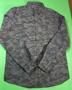 Buffalo Herren Grau Camouflage Slim Fit Langarm Button Down Hemd Größe M - Bild 1 von 11