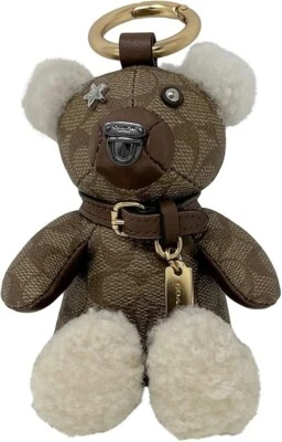 Брелок на сумку Coach F77676 ограниченный выпуск медведь брелок фирменный холщовый и кожаный - Изображение 1 из 2