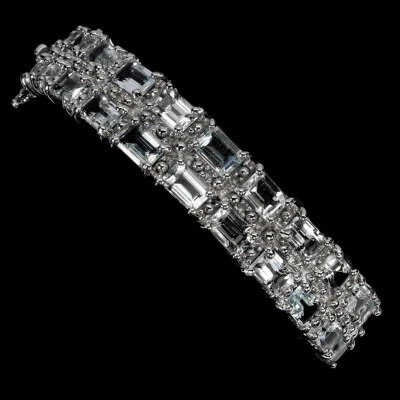 Pulseira de prata esterlina 925 octógono água-marinha 6x4mm joias de pedra preciosa - Imagem 1 de 4