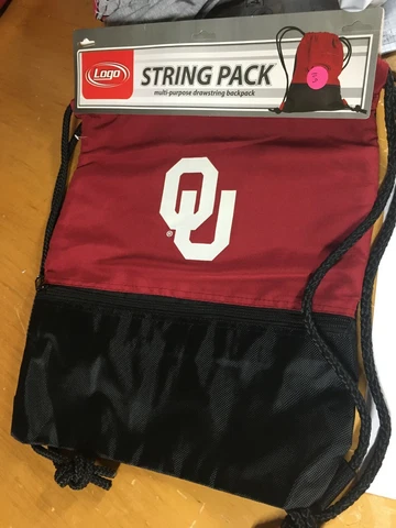 NWT new OU SOONERS String Pack BACKPACK Bag Red Black Zip pocket Logo sport gym Cover