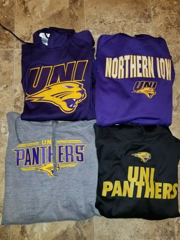 New Mens University Northern Iowa UNI Sweatshirt Panthers Hoodie Purple Black Cover