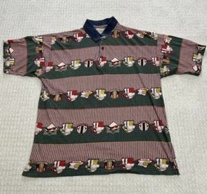 Vintage Golf Shirt Mens Large Green Polo Graphic Print All Over Print 90s AOP - Picture 1 of 6