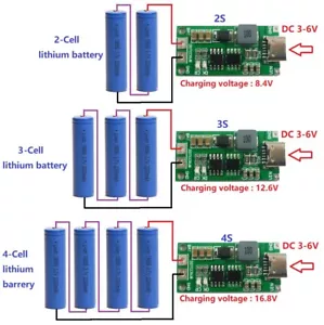 2S 3S 4S 8.4V 12.6V 16.8V Step-Up Boost Lipo Li-Ion Dc 5V Type-C  Charger