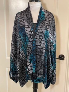 Chico's Womens Black,Blue,Greens Burnout Open Front Rayon/Silk Kimono M/L - Picture 1 of 12