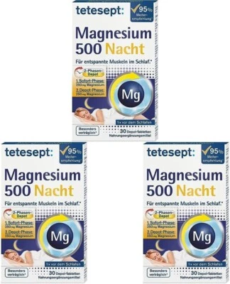 tetesept Magnesio 500 Compresse Notte 30pz Nervi,Muscoli,Sonno (Confezione da 3)