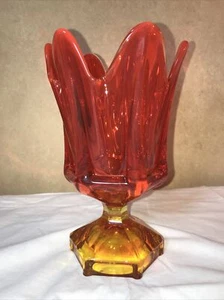 1970s Viking Glass Amberina Epic High Column Ribbed Swung Handkerchief Vase 7305 - Picture 1 of 8