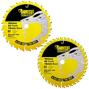 SabreCut 184mm 24/40T x 16mm Dewalt DCS570 DCS572 DWE560 Circular Saw Blades - Picture 1 of 10