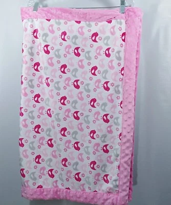 Just Born Pink Grey Birds Baby Blanket Minky White Flowers 40x31 Inches  - Image 1 of 4