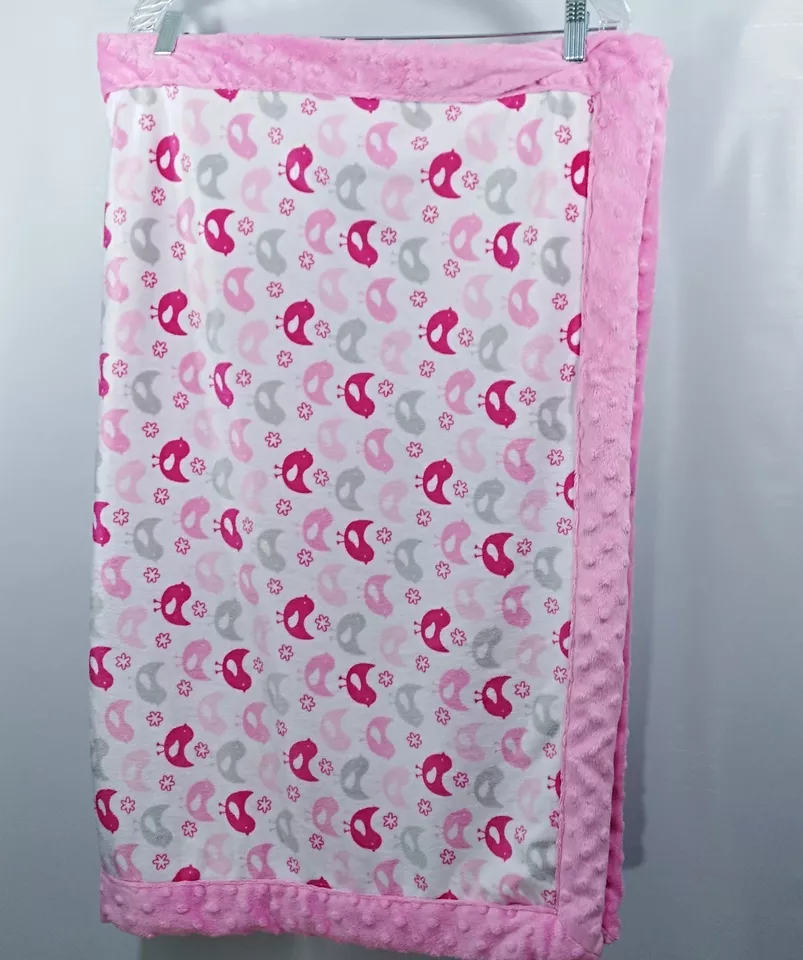 Manta bebé recién nacido rosa gris pájaros Minky flores blancas 40x31 pulgadas  Foto 1 de 4