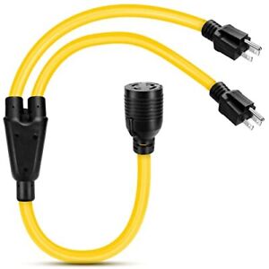 2X5-15 Plug Male to Generator Twist Lock L14-30 Receptacle Female Y Adapter C...